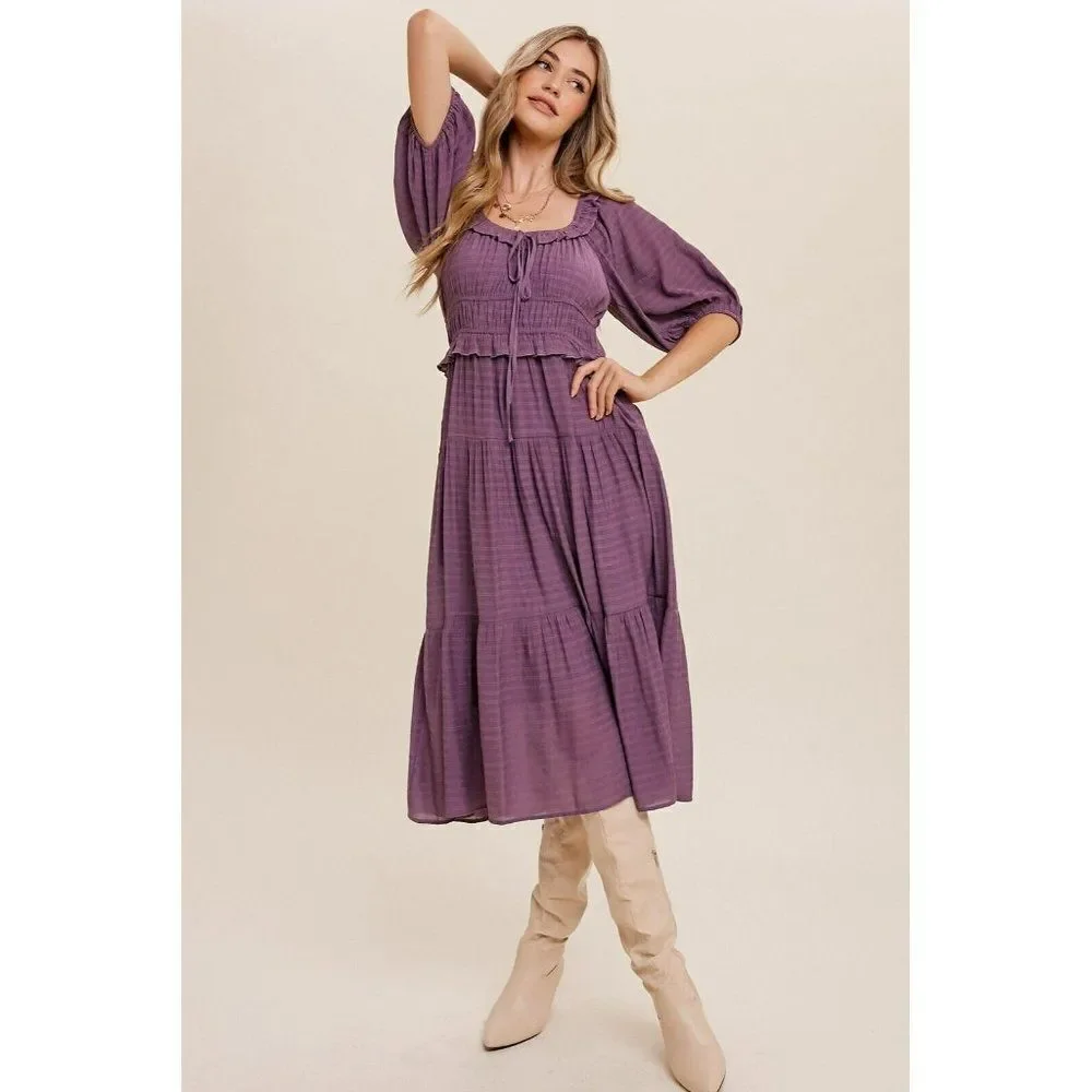 sale! Listicle Lavender Purple Ruffle Front Tie Tiered Maxi Dress Boho LD1093